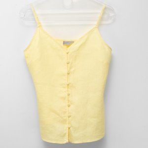 Pure Collection Tank 100% Linen Top Button Front Spaghetti Straps Yellow Size 2